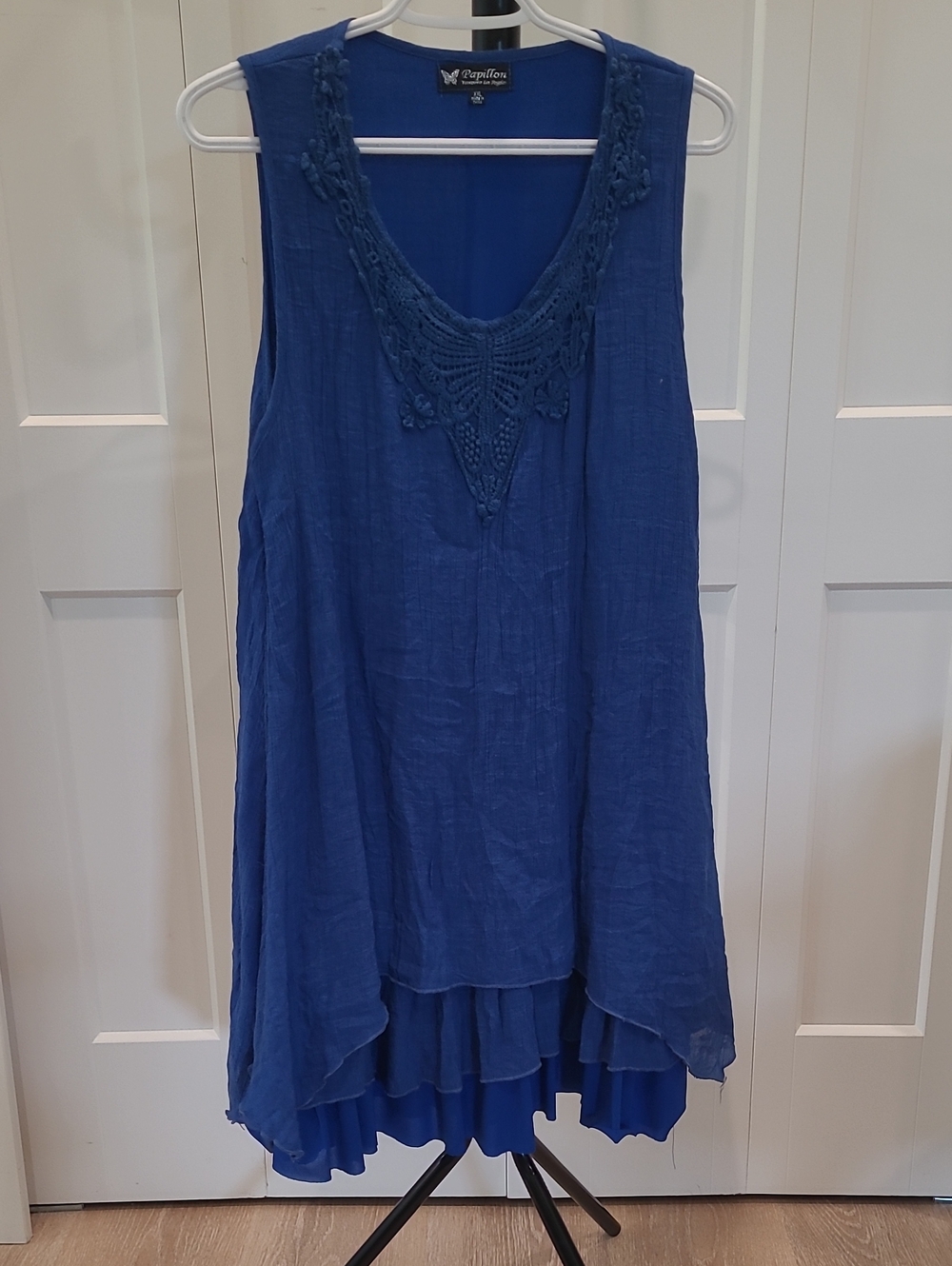 Papillon Blanc Cobalt Blue Embroidered Trim Sleeveless Tunic